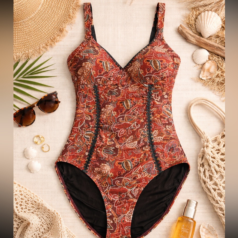 Sundance Paisley One Piece Swimsuit Boho Artisan Print 38098